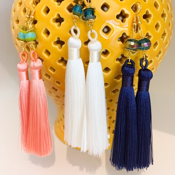 NEW Tassel Earrings - Handmade Peach & Turquoise - Picture 4 of 6